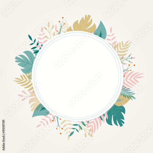 Round floral frame on white