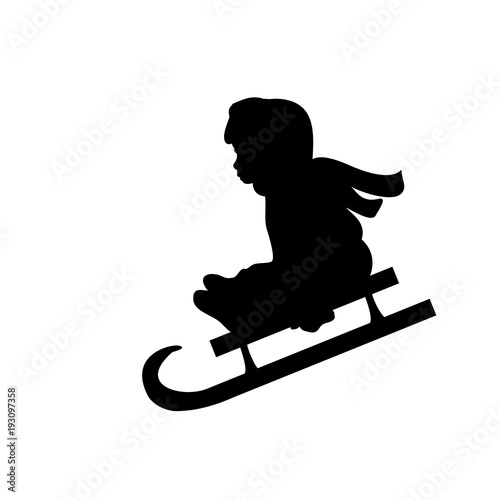 Silhouette girl winter sport riding sleigh