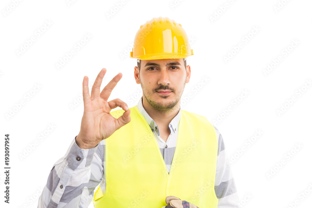 Confident foreman showing ok perfect gesture. Confident foreman showing ok perfect gesture.