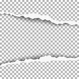 Snatched middle of transparent paper with torn edges and soft shadow. Damaged sheet of paper for banner, ad and other aims. Vector template paper design.
