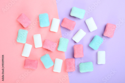 bubble gum, pastel colors.