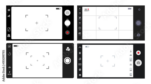 Set of smartphone camera viewfinder. Template focusing screen of the camera. Classic viewfinder camera recording. Video screen vector illustration. Isolated on white background