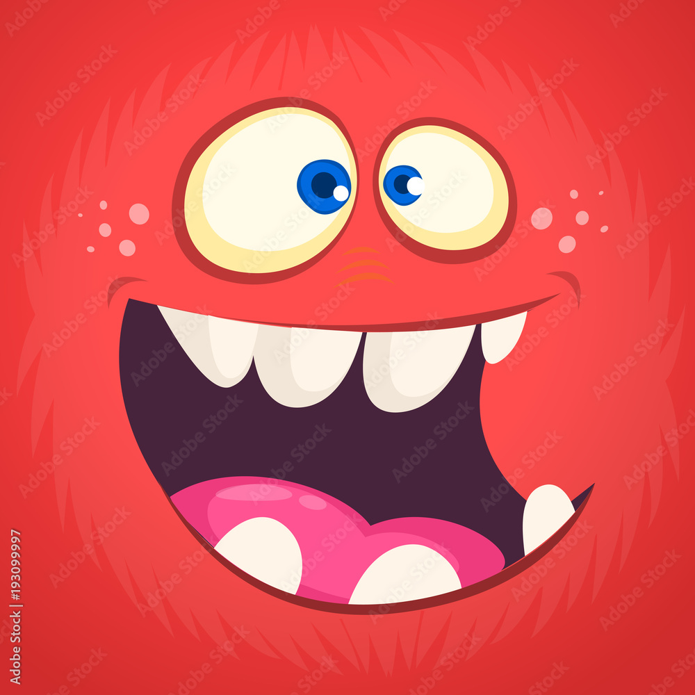 Cool cartoon monster face avatar. Vector Halloween excited monster devil with big mouth full of teeth. Cool cartoon monster face avatar. Vector Halloween excited monster devil with big mouth full of teeth.