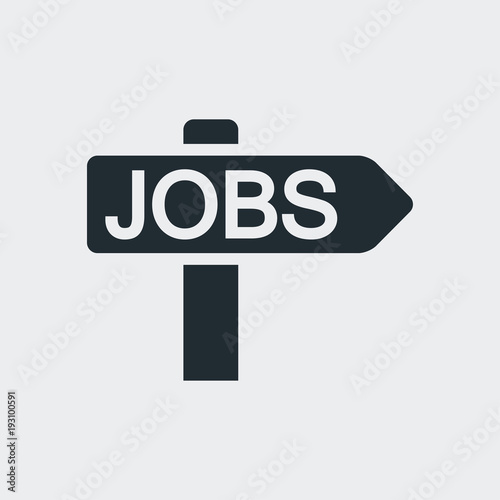 Icono plano JOBS en cartel direccion en fondo gris