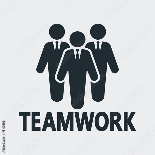 Icono plano TEAMWORK en grupo de trabajo en fondo gris