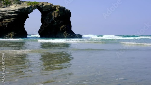 Beach of the Cathedrals. Natural arch at Las Catedrales beach known as Praia de Augas Santas (Beach of the Holy Waters) in Galicia, Spain