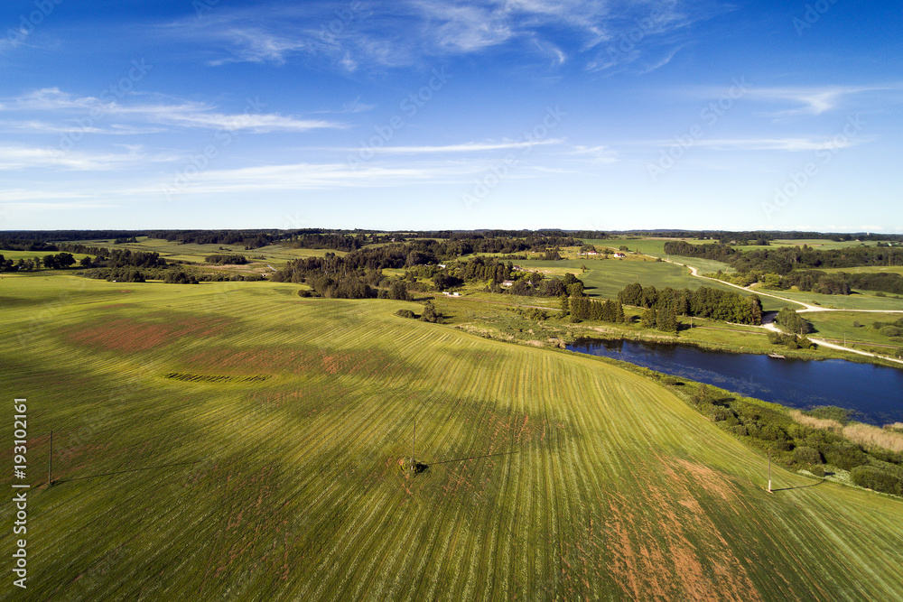 Countryside landscape in summer afternoon, Latvia.