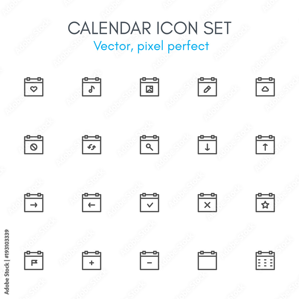 Calendar theme, line icon set. Calendar theme, line icon set.