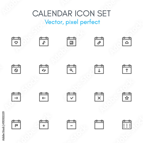 Calendar theme, line icon set.