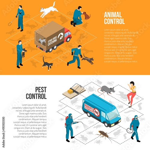 Animal Control Isometric Horizontal Banners 