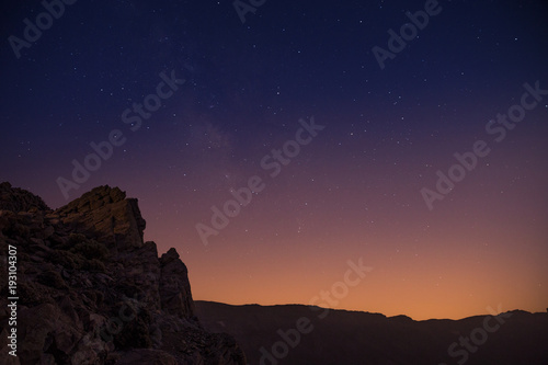 Silhouette of Rocks in Teide National Park after Sunset in Starry Night  Tenerife  Spain  Europe