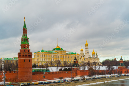 Sunset over the Moscow Kremlin and river in Russia