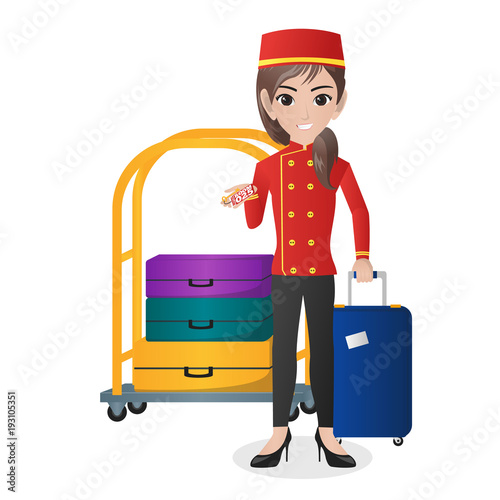 Female Hotel Porter Carrying Suitcase