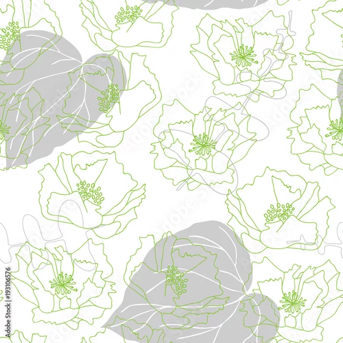 Tapety Duże kwiaty maku i tropikalne liście. Kwiatowy wektor wzór z ręcznie rysowane elementy botaniczne.