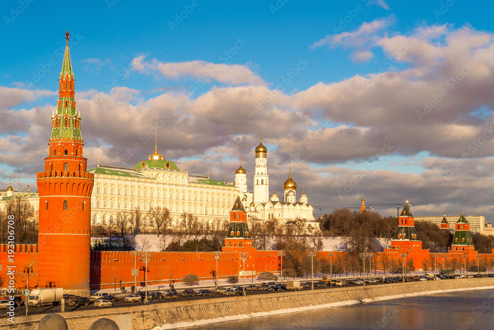 Sunset over the Moscow Kremlin and river in Russia Sunset over the Moscow Kremlin and river in Russia