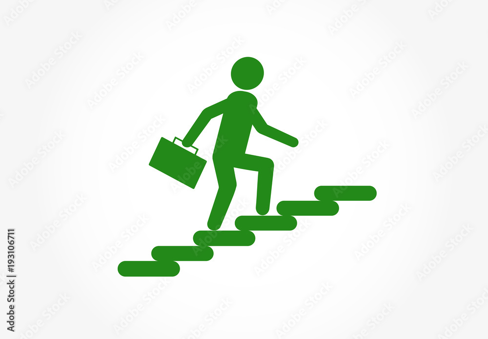 Icon walking up the career ladder (stairs) businessman isolated on white background. Icon walking up the career ladder (stairs) businessman isolated on white background.