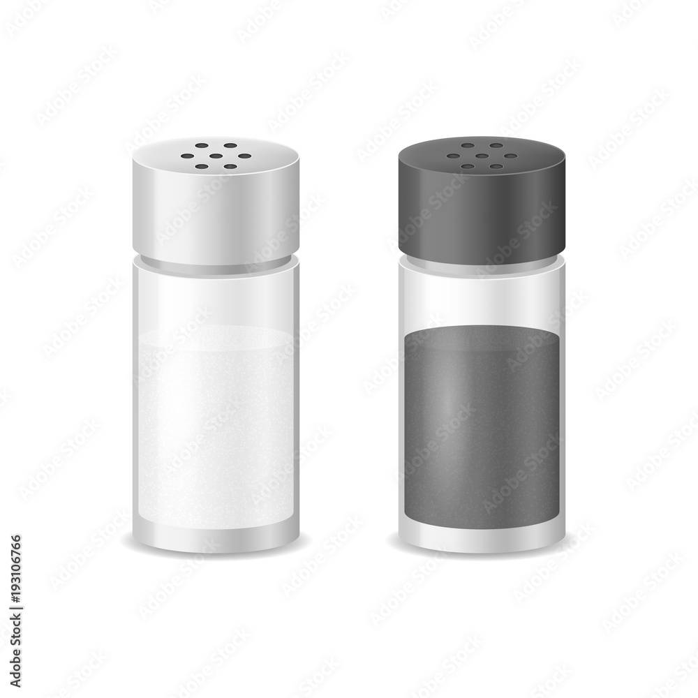 Realistic Detailed 3d Glass Sea Salt and Pepper. Vector