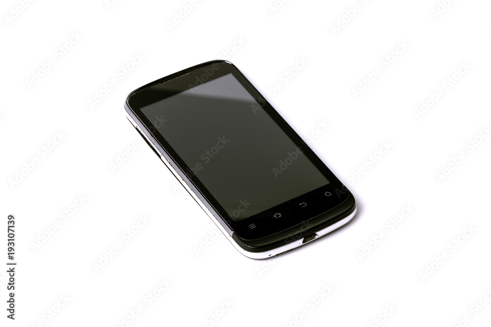 black phone on white background, close-up image black phone on white background, close-up image