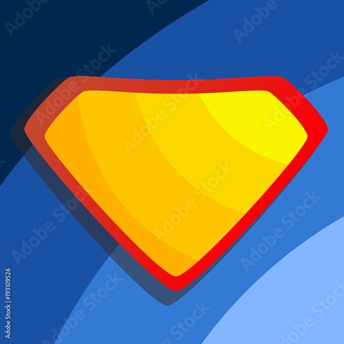Superhero Logo Vector. Yellow, Red Shield. Emblem template. Flat Cartoon Comic Illustration