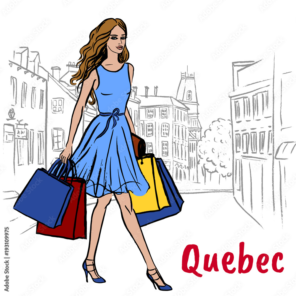 Women with shopping bags walking on St Jean Street