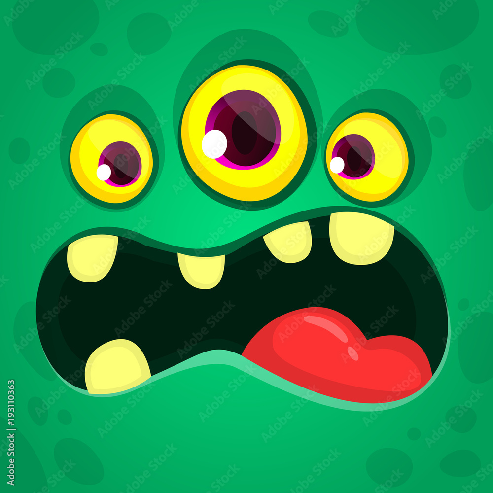 Angry cartoon green alien character face with three eyes. Vector Halloween  monster avatar design Stock Vector | Adobe Stock