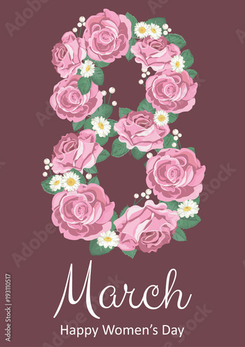 International Happy Womens Day. 8 March holiday greeting card. Vector illustration