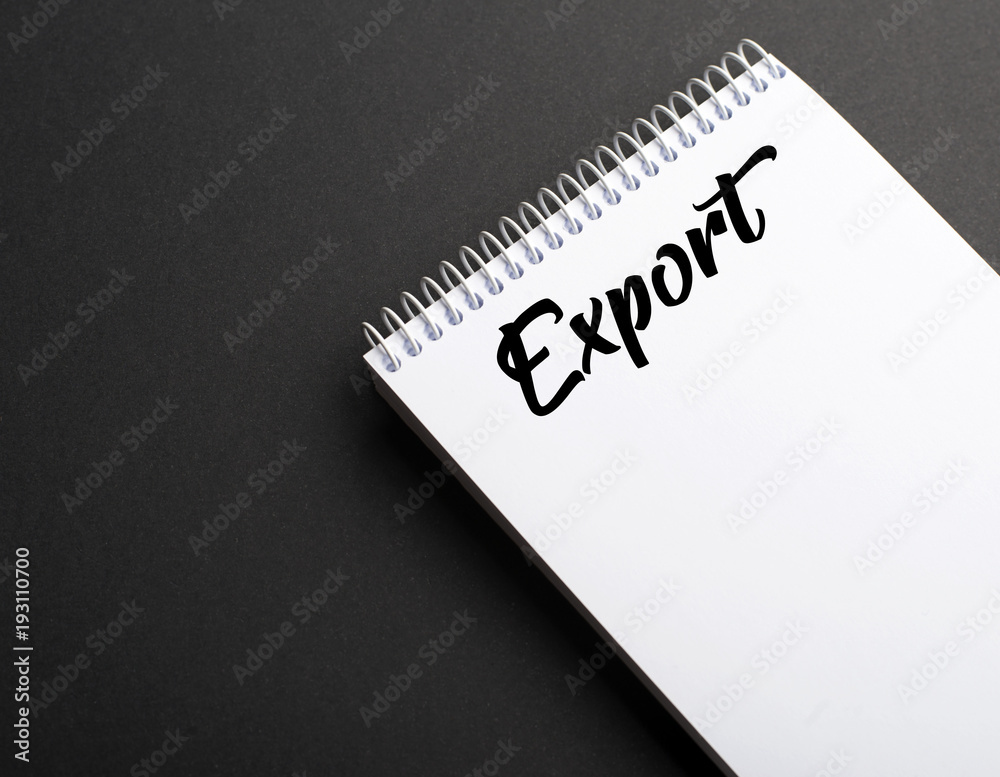 Word export written on notepad on black background. Concept Copy space. Mockup. Word export written on notepad on black background. Concept Copy space. Mockup.