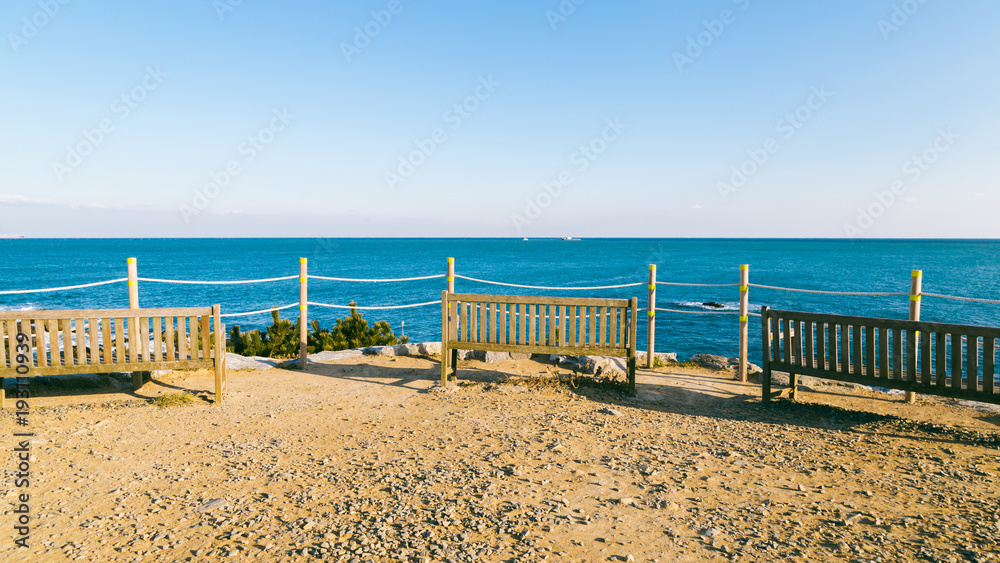 Winter sea and bench in Ganjeolgot, Ulsan, Korea