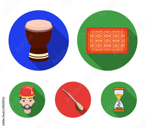Turkish carpet, saz, drum, turkish men.Turkey set collection icons in flat style vector symbol stock illustration web.