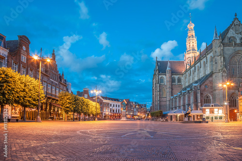 Main square on evening, Haarlem city
