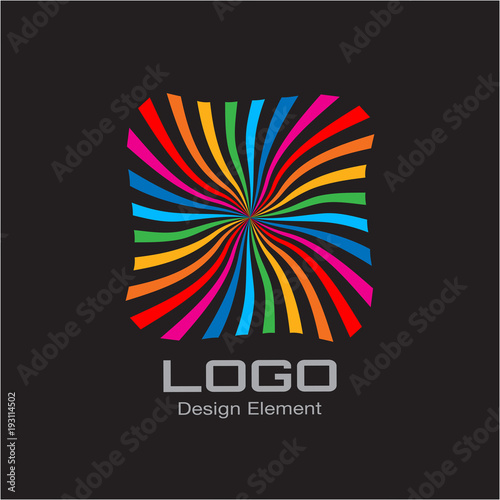 Colorful Bright Rainbow Spiral Logo on Black Background. Vector illustration.
