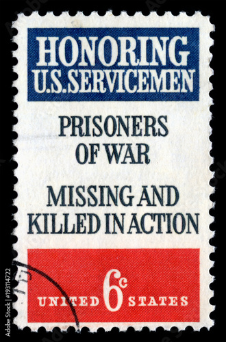 Vintage 1970 United States of America cancelled postage stamp  honouring US sevicemen Prisoners of War missing and killed in action