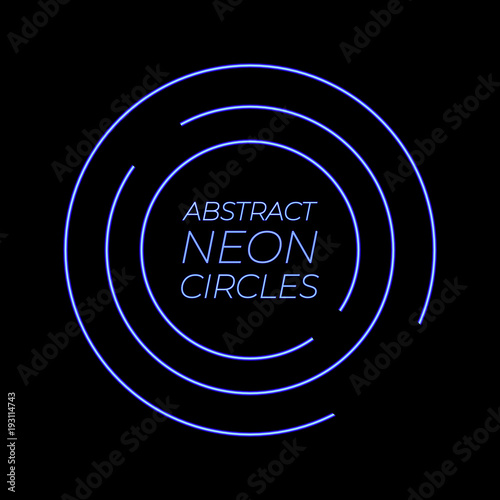 Neon Abstract Circles VECTOR glowing background template, bright blue neon lnes. photo