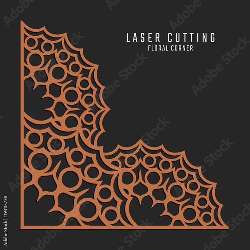 Laser cutting corner. Tapestry panel. Jigsaw die cut ornament. Lacy cutout silhouette stencil. Fretwork floral pattern. Vector template for paper cutting, metal and woodcut.