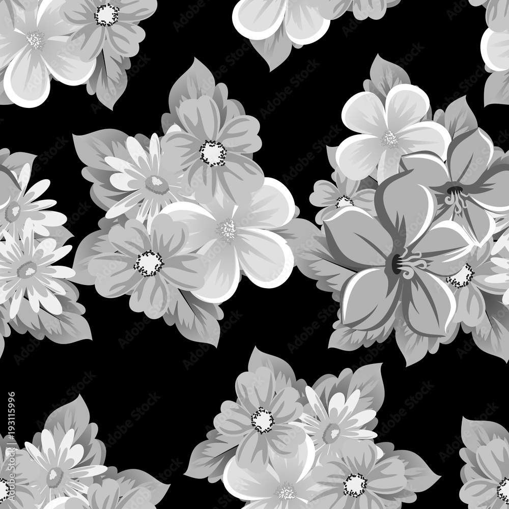 abstract seamless pattern of flowers on black background. for card designs, greeting cards, birthday invitations, Valentine's day, party, holiday. abstract seamless pattern of flowers on black background. for card designs, greeting cards, birthday invitations, Valentine's day, party, holiday.