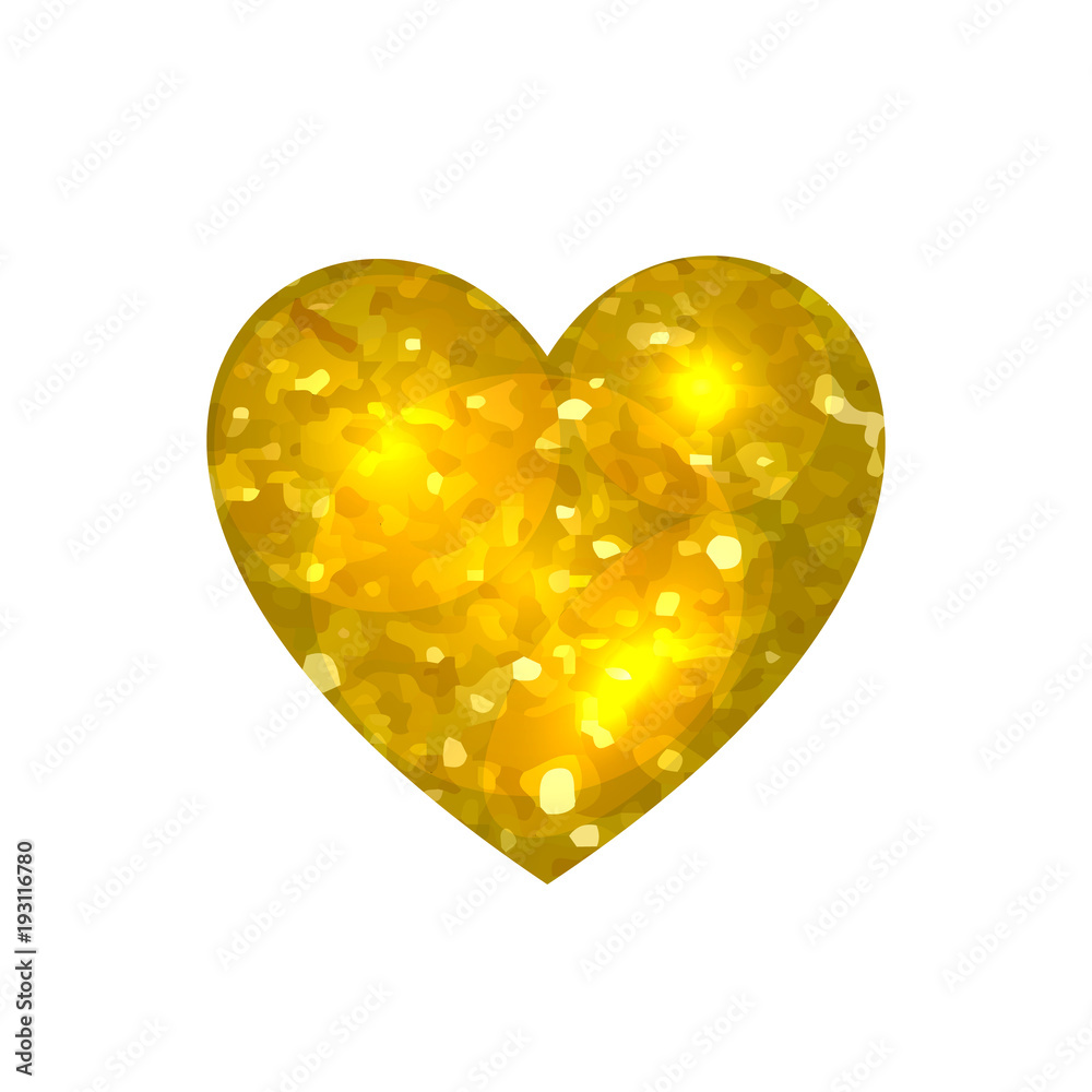 VECTOR gold heart, glitter illustration, shine effect, Valentines Day card element.