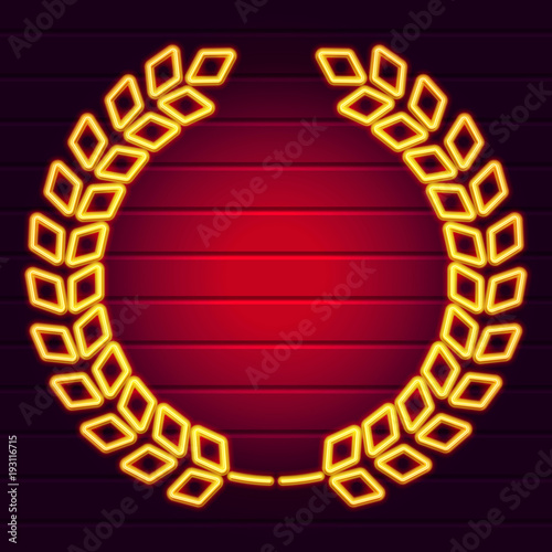 Golden laurel on the wall. Separated branches. Realistic neon sign. Eps10 vector