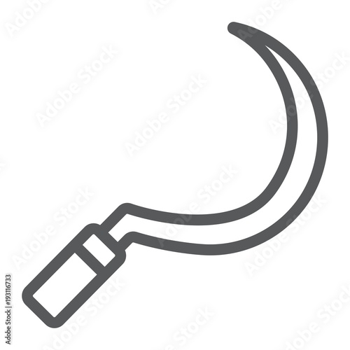 Sickle line icon, farming and agriculture, garden tool sign vector graphics, a linear pattern on a white background, eps 10.