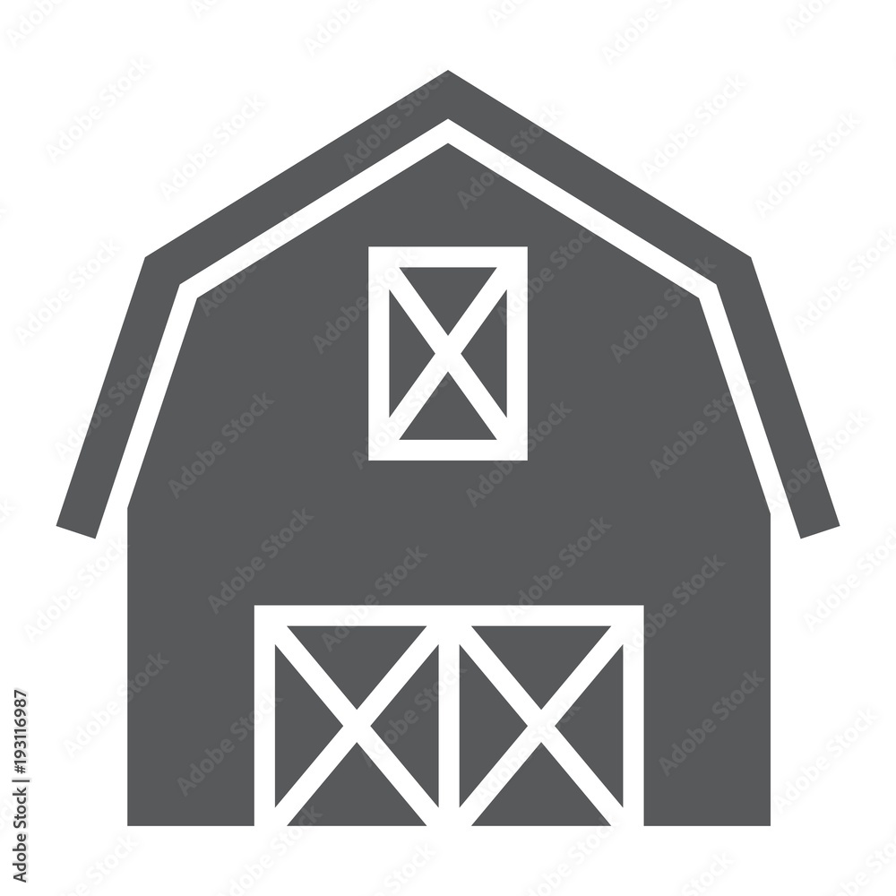 Farm barn glyph icon, farming and agriculture, farm hangar sign vector graphics, a solid pattern on a white background, eps 10.
