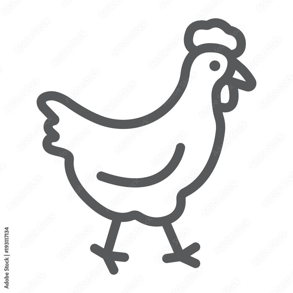 Fototapeta premium Chicken line icon, farming and agriculture, animal bird vector graphics, a linear pattern on a white background, eps 10.