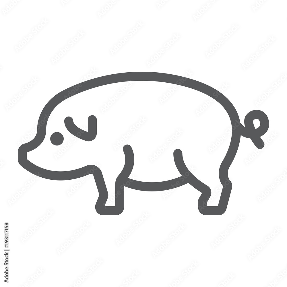 Pig line icon, farming and agriculture, pork meat vector graphics, a