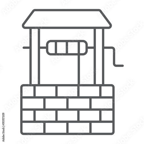 Water Well thin line icon, farming and agriculture, rural sign vector graphics, a linear pattern on a white background, eps 10.