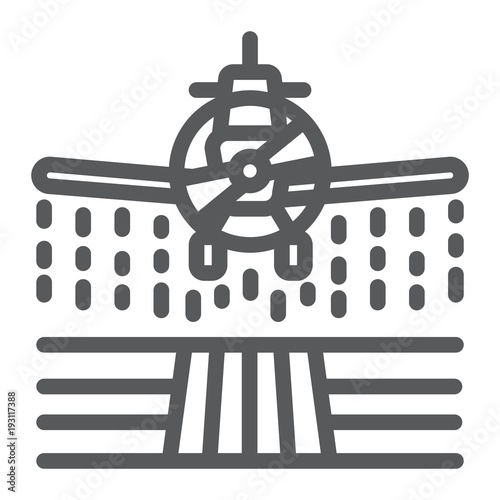 Plane sprays pesticides line icon, farming and agriculture, farm crop duster sign vector graphics, a linear pattern on a white background, eps 10. photo