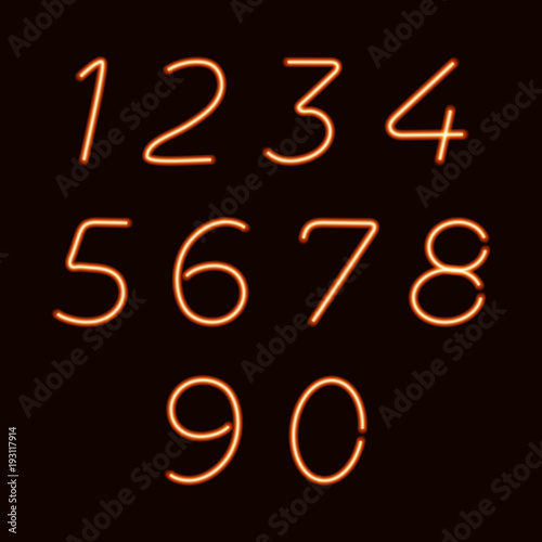 VECTOR collection of neon numbers, yellow shining symbols on dark background, magic numbers.