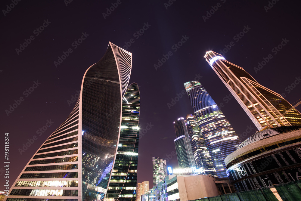 Obraz premium Night view of the Moscow International Business Center, also referred to as Moscow City is a commercial district in central Moscow, Russia