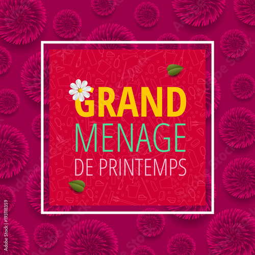 Spring cleaning with set of cleaning supplies and tools pattern. Spring cleaning background. Grand ménage de printemps.