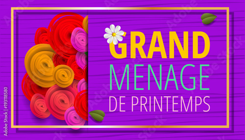 Spring cleaning with set of cleaning supplies and tools pattern. Spring cleaning background. Grand ménage de printemps.