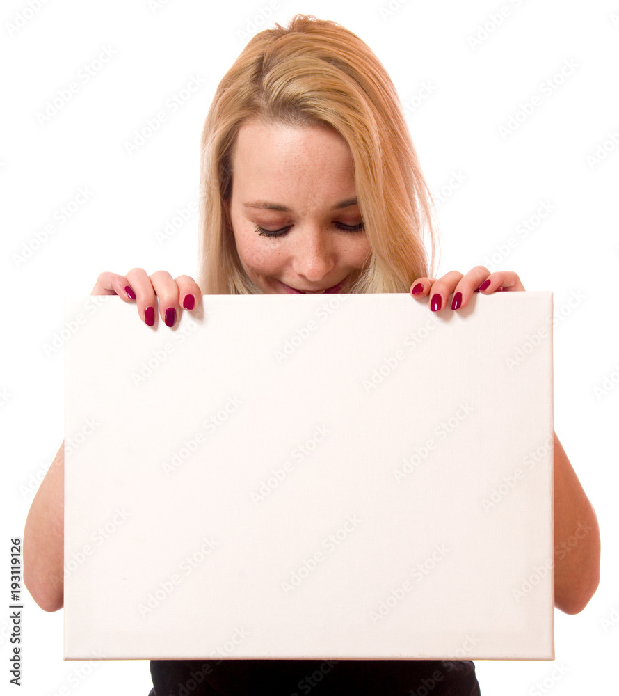 Junge Frau mit Schild Junge Frau mit Schild