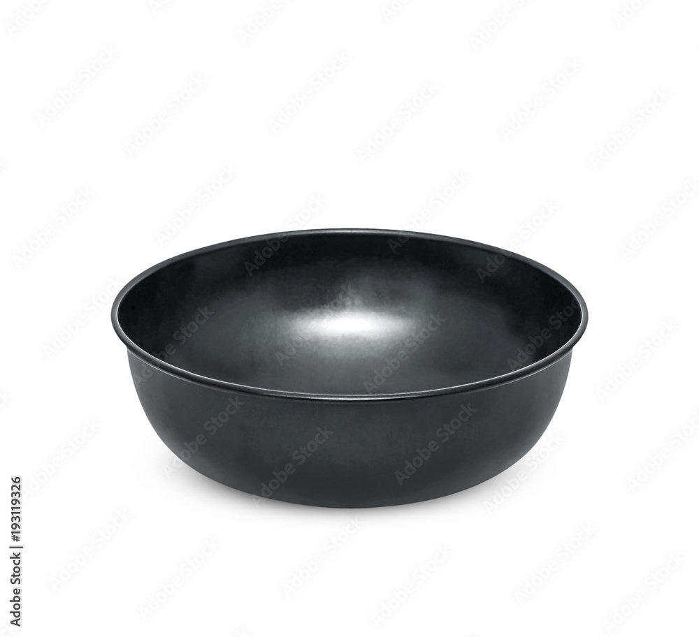 black metal handle bowl isolated on white background black metal handle bowl isolated on white background