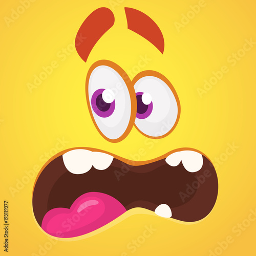 Scared cartoon monster face. Vector illustration